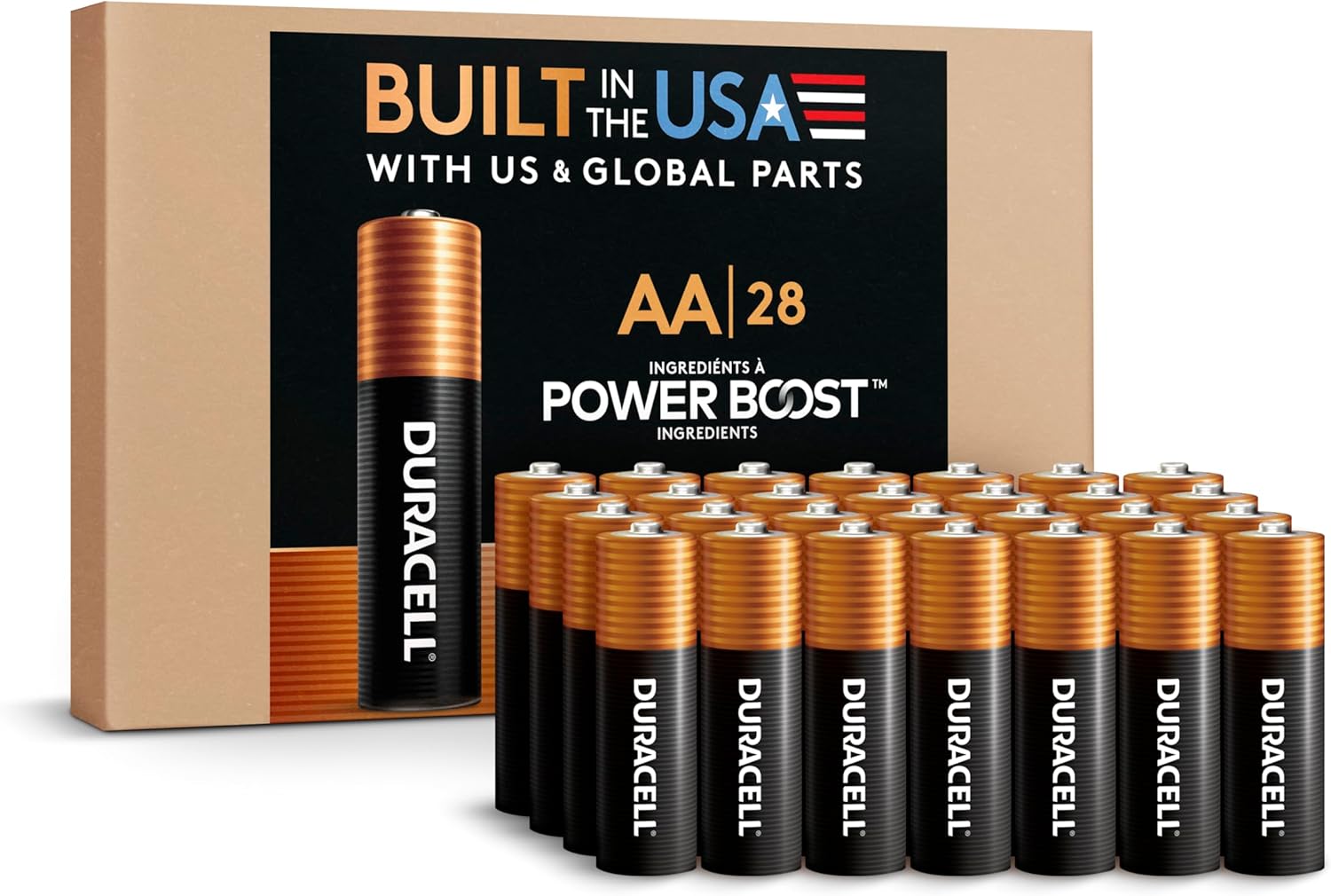 Duracell Coppertop AA Alkaline Batteries with POWER BOOST Ingredients, 28 Count (Pack of 1), Long-Lasting